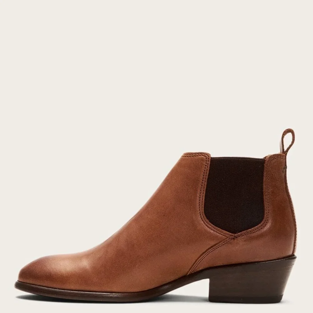 Frye Carson Chelsea Cognac Leather Cute Ankle Boot - Picture 3 of 16